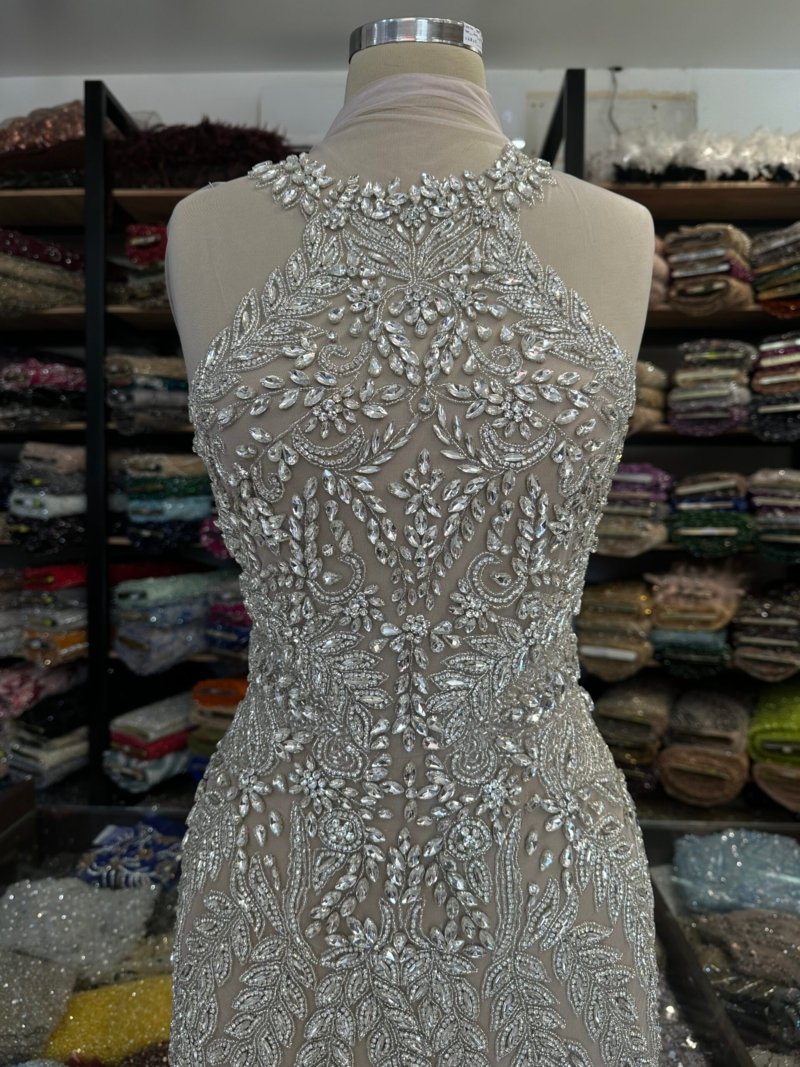 Luxury silver cocktail dress panel – front and back pieces